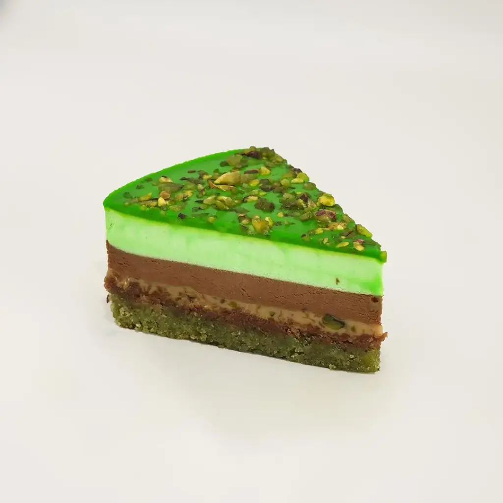 SLICED PISTACHIO CHOCOLATE MOUSSE CAKE
